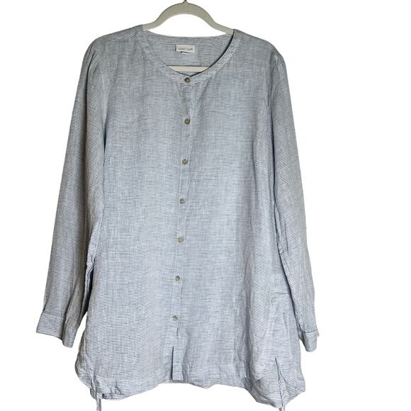 J.Jill Love Linen Long Sleeve Button Front Striped Tunic Top Women XL Blue/White - Picture 1 of 5
